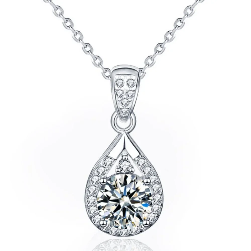 Certified 1ct. t.w. Moissanite Diamond Waterdrop Necklace NEW